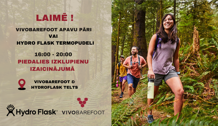 IEGRIEZIES VIVOBAREFOOT UN HYDRFLASK TELTĪ, PIEDALIES IZKLUPIENU IZAICINĀJUMĀ UN LAIMĒ